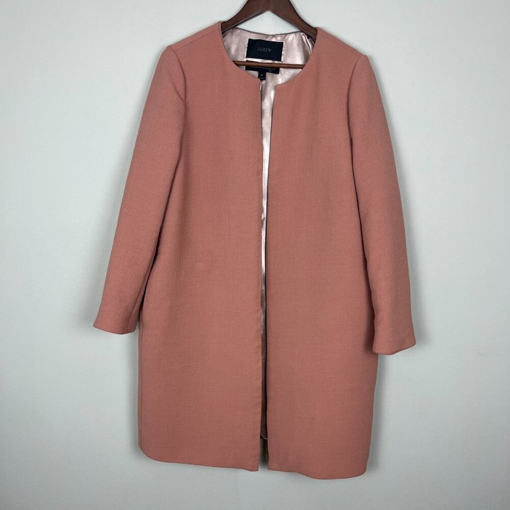 J.‎ Crew Double Cloth Collarless Coat Jacket Womens 14 Mauve Wool Preppy Italy - Picture 8 of 16